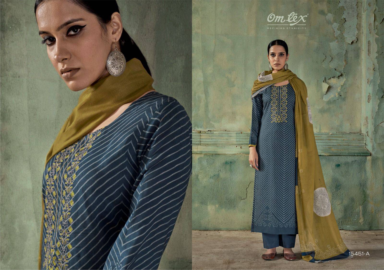 FIZA By OMTEX 15451 A TO 15451 C Beautiful Festive Suits Stylish Colorful Fancy Casual Wear & Ethnic Wear PREMIUM COTTON Dresses At Wholesale Price